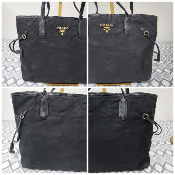 Authentic Prada Nylon Leather Tote Bag Black - Picture 7 of 12